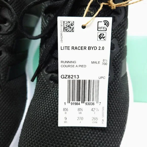 Adidas Lite Racer BYD 2.0, Style GZ8213, Running, New, Black, Red, White, Size 9 - Picture 7 of 8